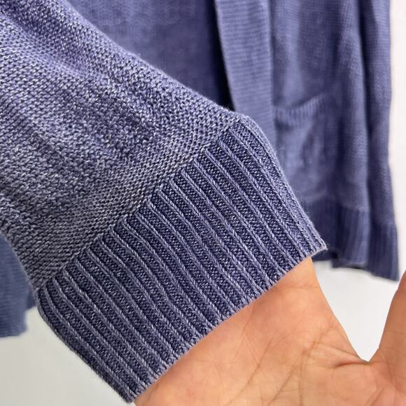 Talbots Womens Linen Knit Cardigan Open Front Sz L Beach Travel Lightweight Blue - Picture 6 of 10